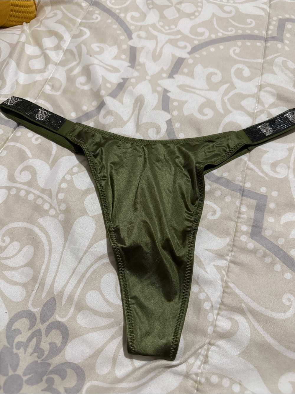 Victoria's Secret Olive Green Satin Thong